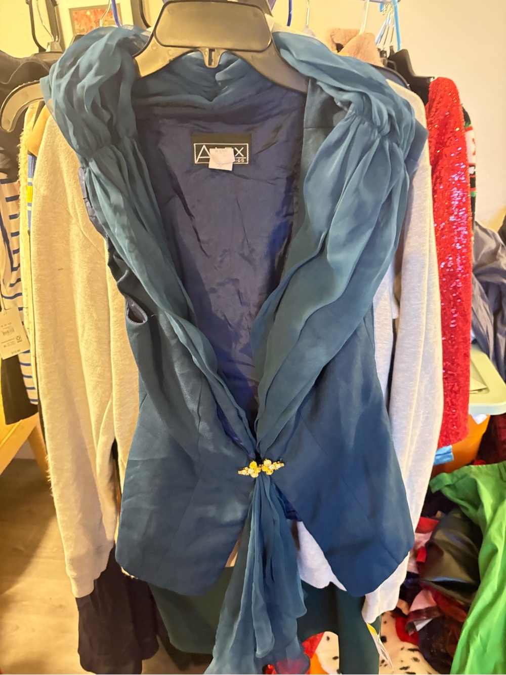 AX Paris Teal Ruffle-Trim Wrap Top with Decorative Clasp